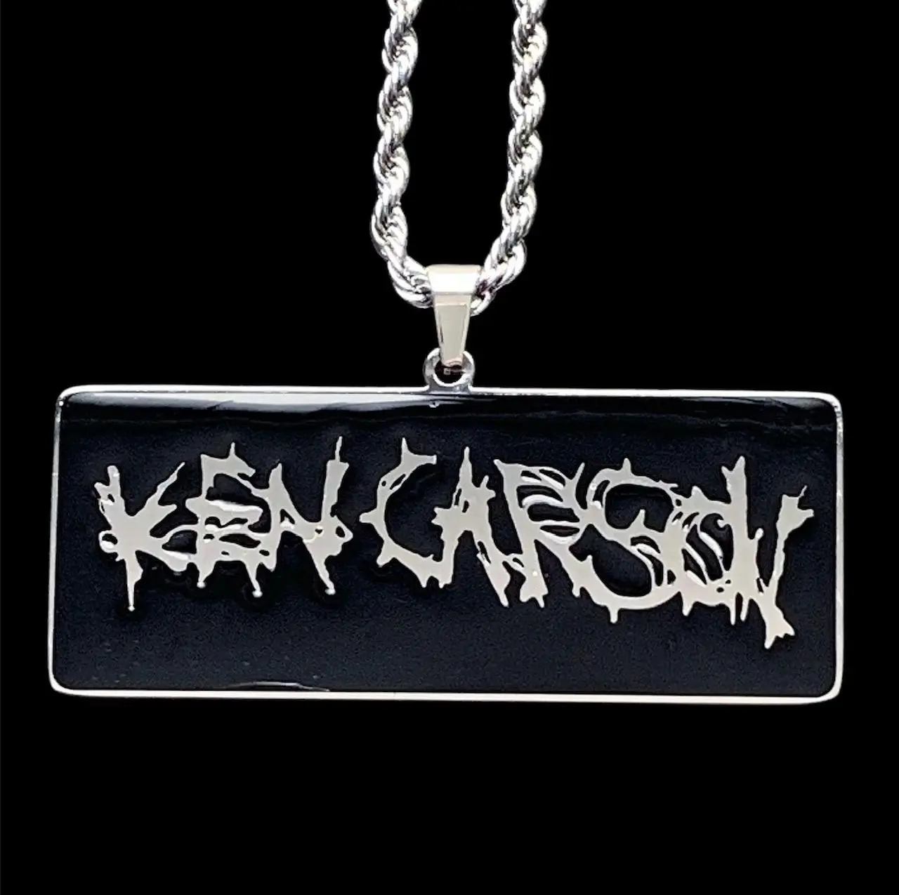 Ken Carson Black Pendant Necklace - 2" Mirror Polished Stainless Steel Opium Pendant with Hypoallergenic Enamel Chain Free Gift Included