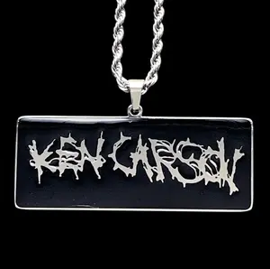 Ken Carson Black Pendant Necklace - 2" Mirror Polished Stainless Steel Opium Pendant with Hypoallergenic Enamel Chain Free Gift Included