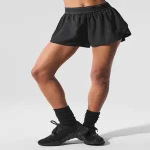 Women Contrast Trim Waistband Quick Dry Running Shorts, Split Hem Lightweight Breathable Athletic Workout Shorts