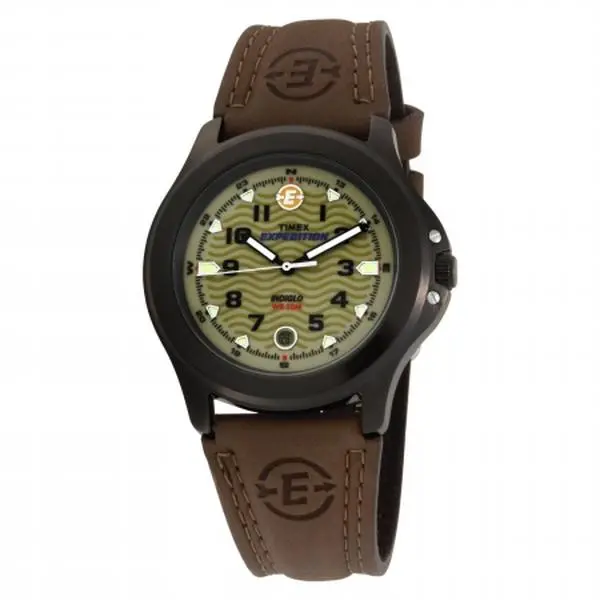 Timex T47012 Men's Analog Adventure-Ready Watch, Brown Band, Olive Dial, 5 ATM/50m Water Resistance, Buckle Closure, Date Display