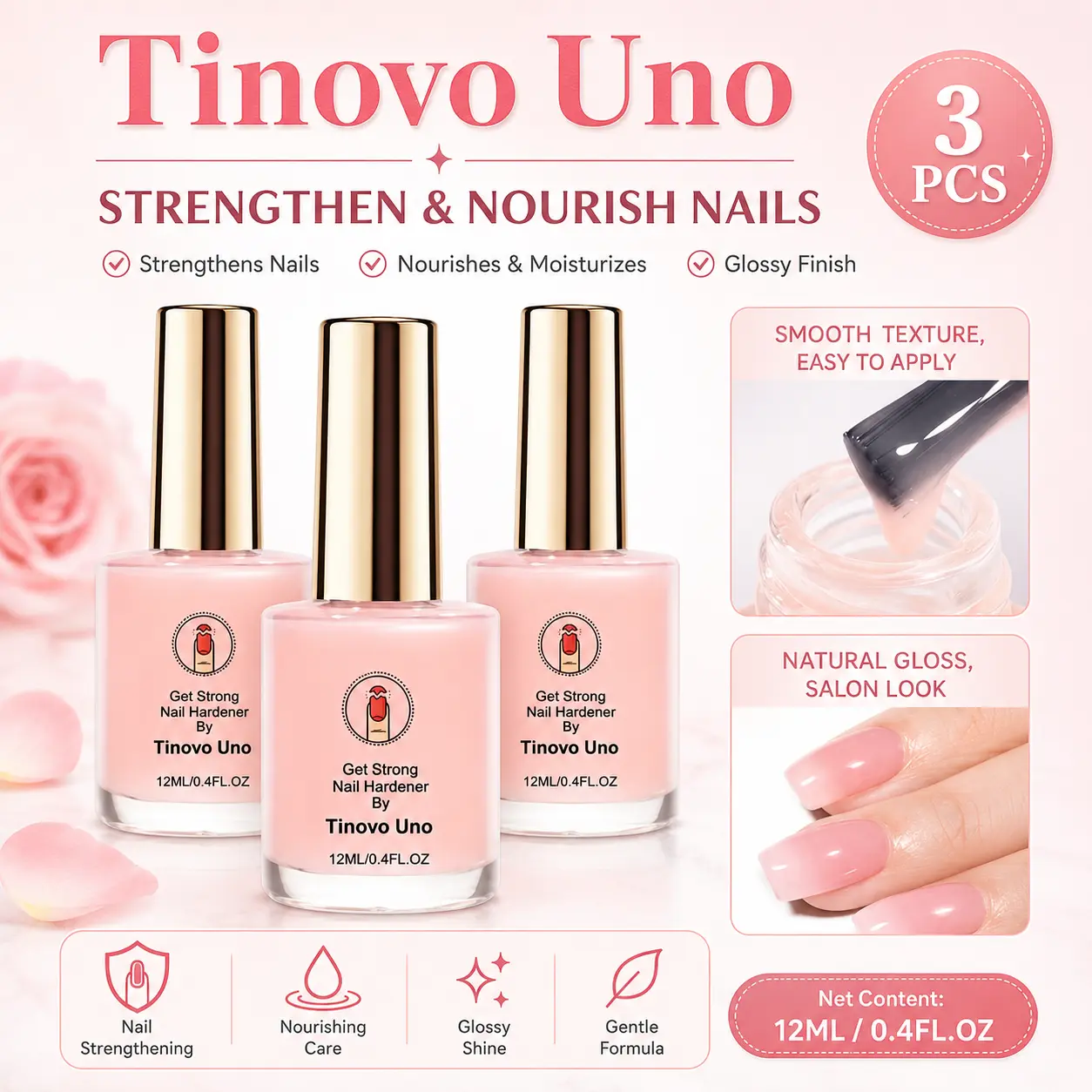 Tinovo Uno Keratin-Infused Nail Strengthener Oil, Alcohol-Free, Strengthens & Brightens, Long-Lasting Shine, No UV Lamp Needed, Quick-Dry, Reduces Breakage, Nourishing Care, Natural Whitening, Gentle Formula, Perfect for Daily Nail Care & Bridal Manicures