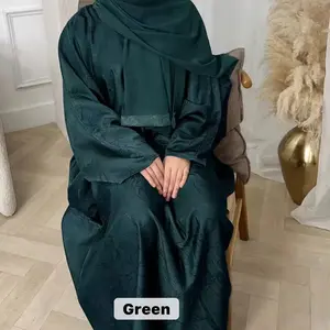 Elegant Modest Floral Embossed Abaya Green & Coffee for Women