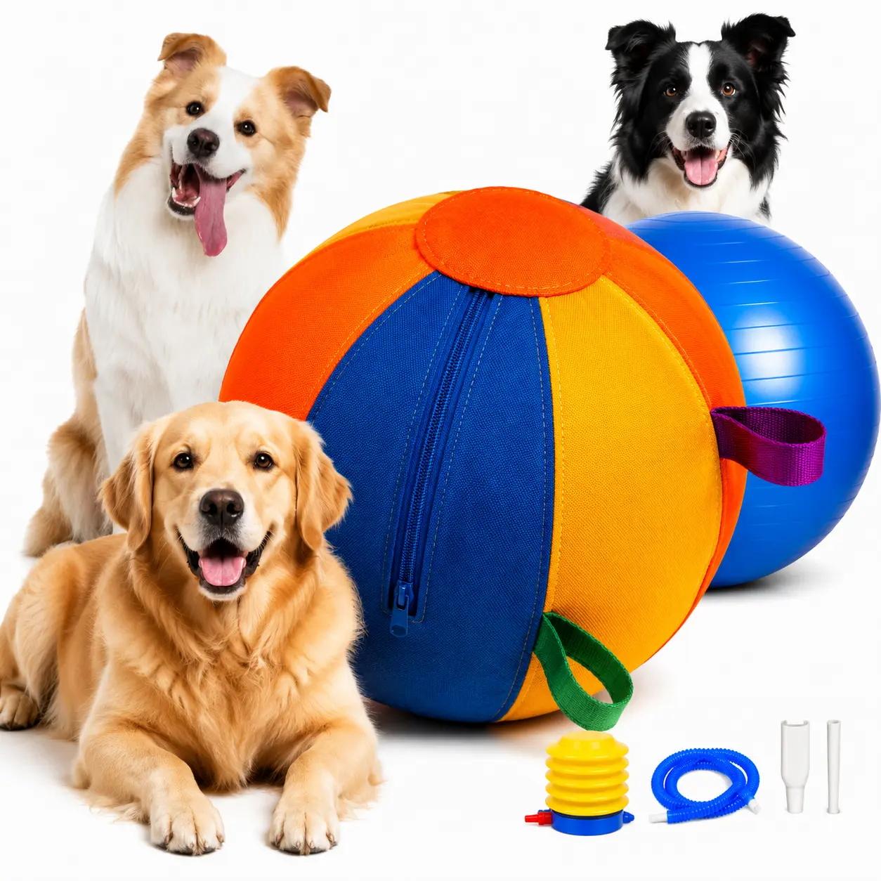 Interactive Inflatable Dog Herding Ball for Outdoor Play & Birthdays. Push-and-Pull Chase Toy (Not for Aggressive Chewers).