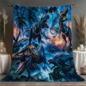 Prehistoric Dinosaur Giant Design Flannel Blanket, Ultra Soft Comfortable, Suitable for Sofa and Bed, All Seasons, Cozy Throw Blanket