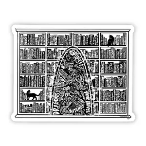 Fantasy Bookshelf 4-inch Sticker, Fantasy Lover Gift
