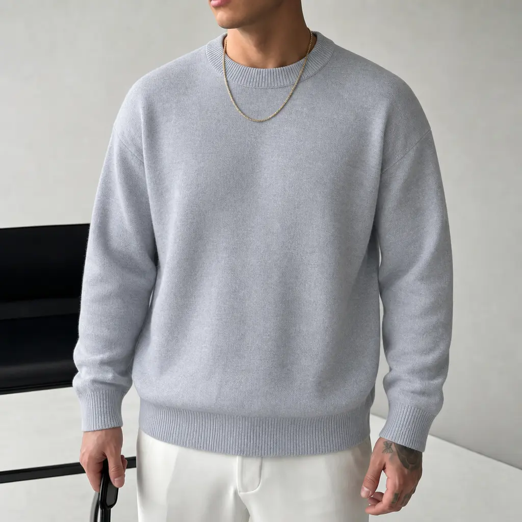 Unisex Minimalist Crewneck Knit Sweater. Textured Pullover Top. Quiet Luxury Old Money Aesthetic Fall Winter Clothes. Cozy Slouchy Layering Base Essential for Casual Daily & Office Wear.