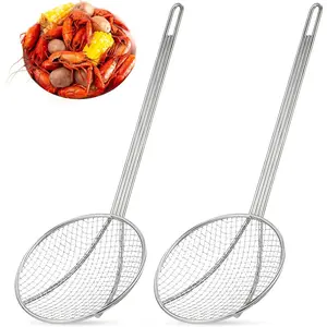 2 count 16 Inch Stainless Steel Skimmer Round Plated Wire Strainer Fryer Spoon Mesh Stirring with Long Handle for Kitchen Fried  Cooking Straining Frying