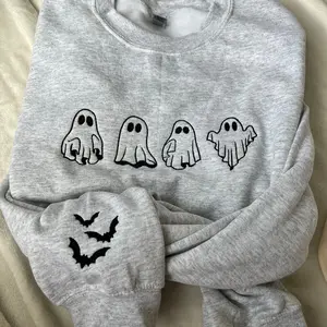 Ghost embroidered crewneck with bat sleeve