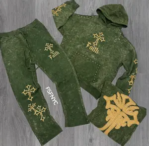 Rebel - Stacked Stud Faith Sweat Suits - OLIVE-  370470