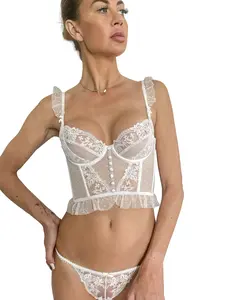 White Lace Bridal Lingerie Set – Embroidered Bra & Thong Honeymoon Outfit