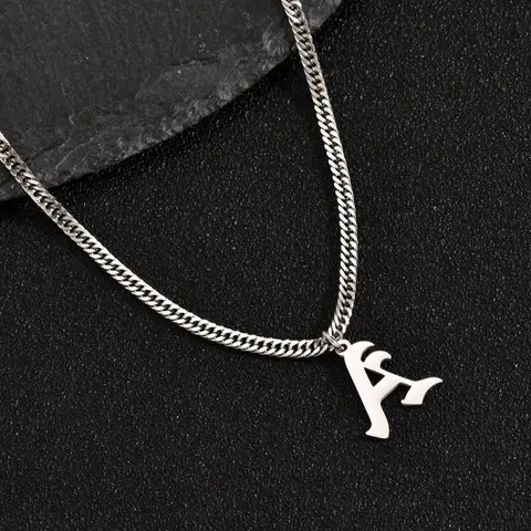 Men's Street Trend 26 Letter Design Pendant Necklace, Cuban Link Chain, Trendy All-match Pendant Mexican Stainless Steel Necklaces, Fashionable Jewelry As Birthday Gift for Friends, Casual Trendy Jewelry, Alphabet Letter Necklace