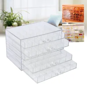 Acrylic Nail Art Storage Box 120 Grids 5 Layers Drawer Style Transparent Organizer for Small Parts Jewelry Beads Makeup Desk Vanity