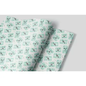 Teal Winter Wedding wrapping paper - set of 3, pre-cut sheets, 20x29 in, gridlines, 70# uncoated text paper