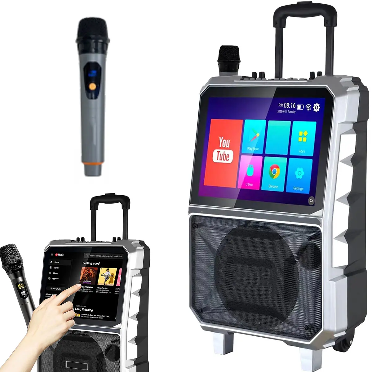 Portable Loud Wireless Wifi Karaoke Machine Bluetooth Speaker - 8in Woofer, Dual Channel, 14.1in Touchscreen Android/iOS Tablet DJ Sound Box, Smartphone-Compatible Music & Party Sound System, Portable Wireless Soundbox,back to school,back to school haul