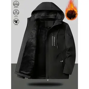 Autumn Winter Men's Full Zip Hooded Jacket Windproof High Quality Fleece Lined Coat Suitable For Cold Weather & Formal Occasions - Warm Winter Coats for Men