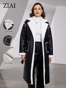 women's solid belted drop shoulder faux fur jacket, casual long sleeve lapel neckline outerwear for fall & winter, ladies clothes for daily wear