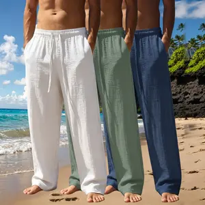 3-Pack Men’s Summer Casual Pants | Loose fit, breathable lightweight pants with drawstring, 100% polyester fabric with a drapey feel, soft and skin-friendly for comfort; suitable for beach trips, home lounging, everyday outings, and all-day wear.