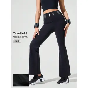 GLOWMODE 28" CoreHold FeatherFit™-Sculpt Flare & Flex No Slip Fit Boning Tummy Control No Front Seam Flare Leggings With Side Pockets Medium Impact Workout Jogging Gym Training