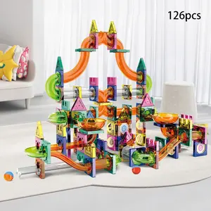 73 Pcs/126 Pcs Stained Glass Magnetic Tiles Children's Bead Run Track Magnetic Building Blocks, Magnetic Building Set, 3D Transparent Educational STEM Construction Toys, Suitable for Boys and Girls Aged 3 to 10+