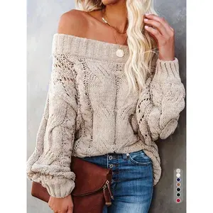 Women's Plain Textured Off Shoulder Sweater, Casual Drop Shoulder Long Sleeve Jumper for Daily Wear, Ladies Knitwear for All Seasons（gift）