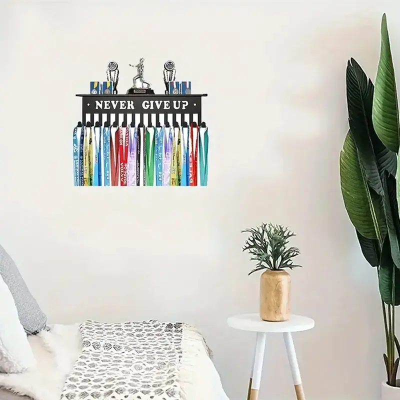 Metal Wall-Mounted Medal Display Rack Organiser, Hang Sports Awards and Ribbons, Home Wall Decor, Independent Storage Space, Easy Assembly, Wall Mount Hook