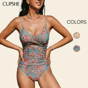 CUPSHE TikTokShopSpringGlowUp Ditsy Floral Cutout One-Piece Swimsuit | Flattering Wrap Design V-Neck Monokini | Tummy Control Summer Beachwear with Adjustable Straps 2026