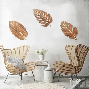 3 Pcs rural mango wood leaf wall art, handmade Bohemian Modern home decoration, natural wooden wall carving, suitable for living room interior decoration, Thanksgiving and Valentine's Day gifts