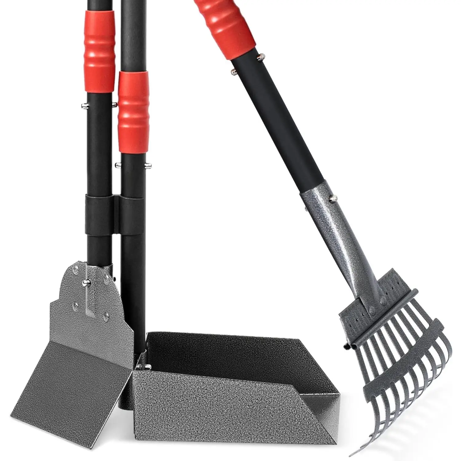 Heeyoo Dog Pooper Scooper, Dog Poop Tray and Rake Set, Pet Waste Removal Scoop with Long Adjustable Sectional Stainless Handles Clean NIUHEE