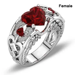 Wish New Heart-shaped Ruby Women's Ring Stainless Steel Men's Ring Couple Jewelry