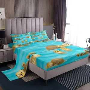 Feelyou Kawaii Otter Pattern Bedsheet Sets - Super Soft Breathable Microfiber Bedding for Kids, Deep Pocket Fitted Sheet, Cute Cartoon Zoo Animal Design
