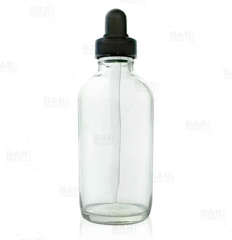 Boston Round Craft Bartending Bottle w/ Dropper - Clear 4oz