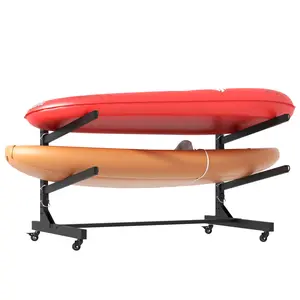 Freestanding Kayak Storage Rack Holds 2 Kayaks Heavy Duty Adjustable Stand with Lockable Wheels for Kayak Canoe SUP Surfboard 200Lbs Capacity