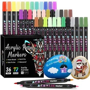 Acrylic Paint Markers Pens Set, Dual Tip Dual-Color Brush Tips Acrylic Paint Pens, Creative Coloring Markers, Acrylic Drawing Markers for Rocks, Wood, Canvas, Stone, Fabric, Plastic DIY Art Supplies Back to school