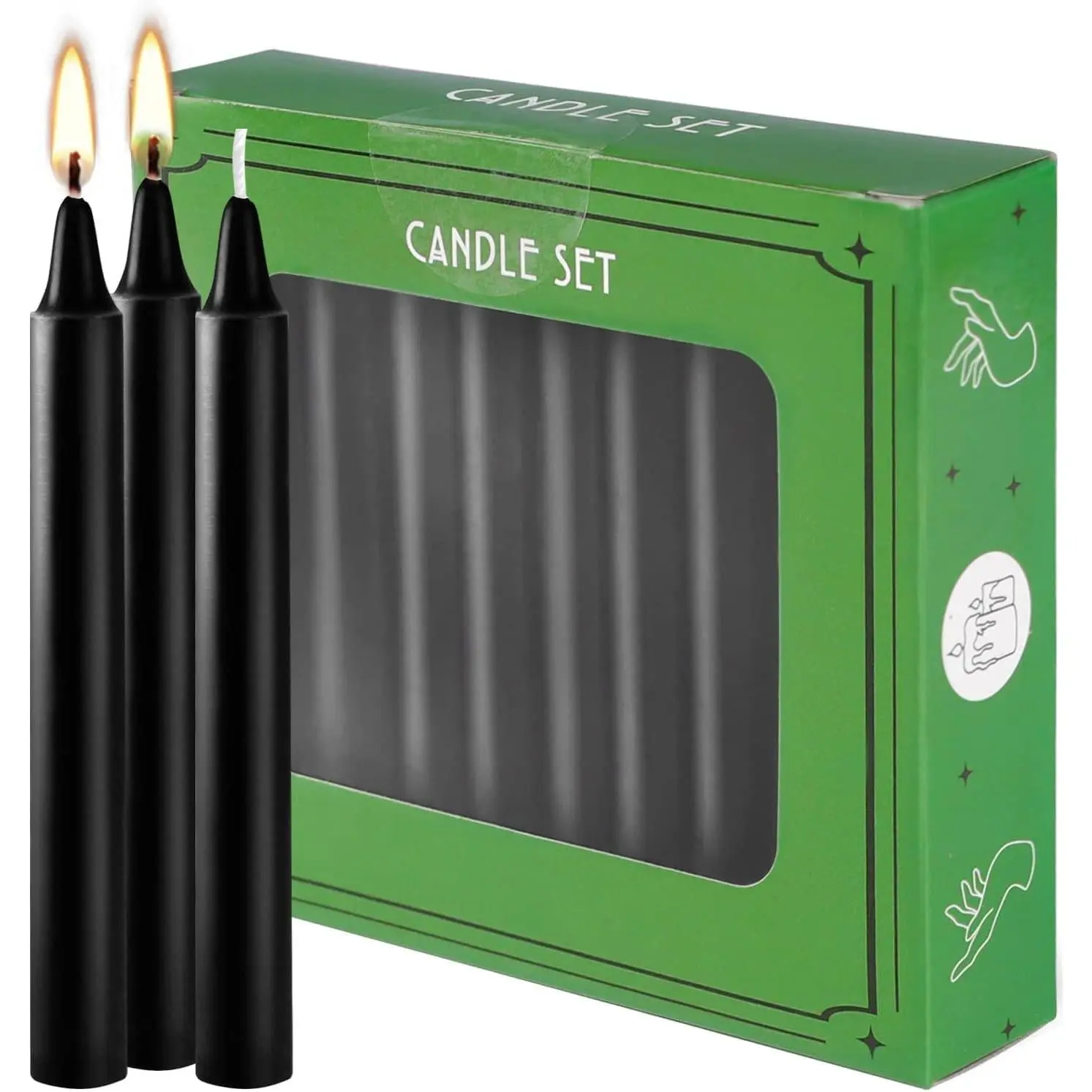 Set of 20 Black Spell & Chime -  Mini Taper Candles for Rituals, Prayer, Birthdays, Meditation, Altar - 4 Inch Tall, Unscented. (Black, 20)