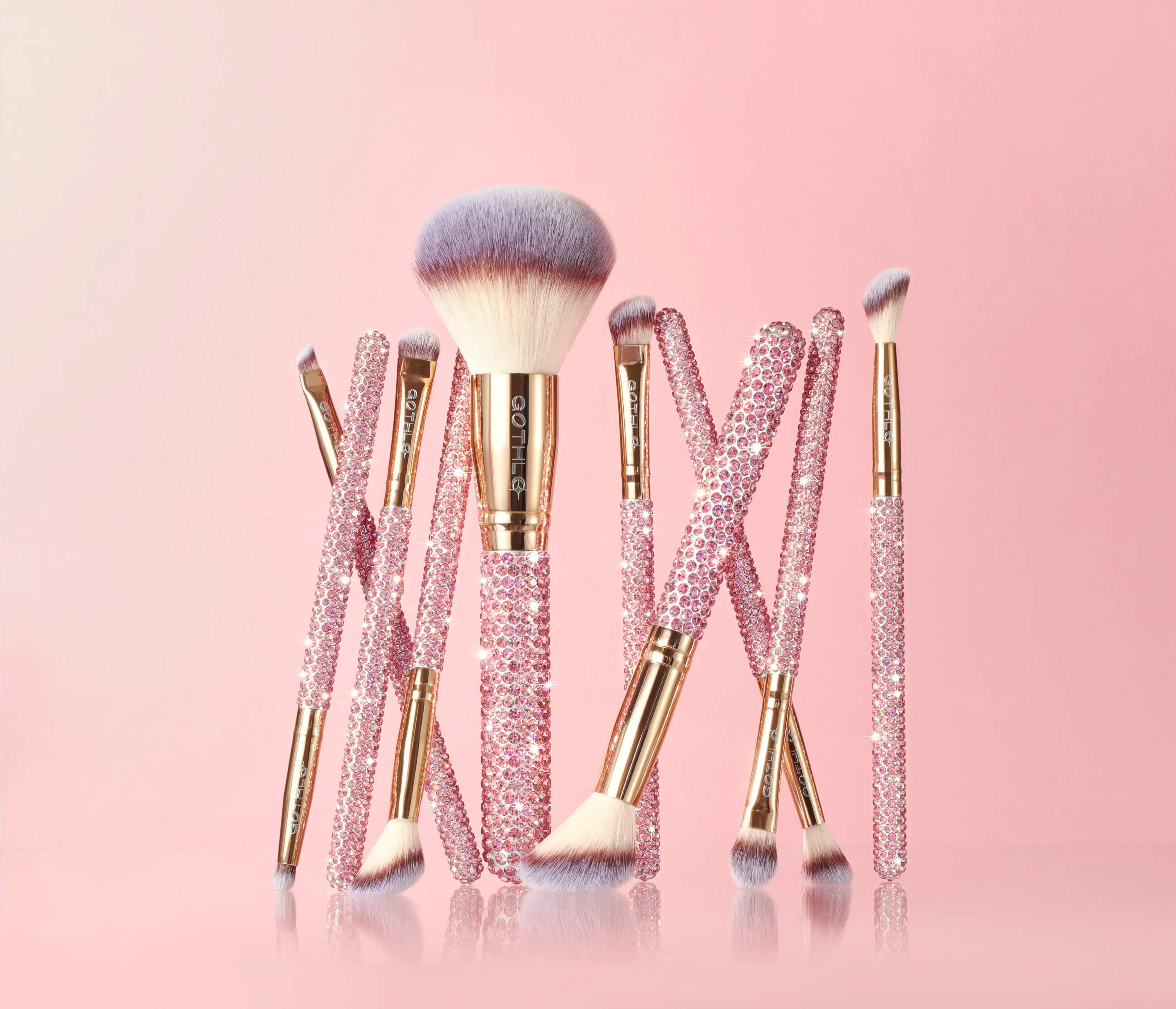 GOTHLO 10-Piece Pink Glitz & Glam Makeup Brush Set - Face, Eye Foundation, Powder, Blush Application Kit for Beauty & Personal Care  Back to School