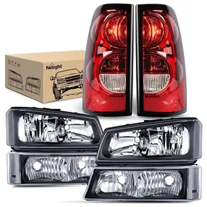 Nilight 2003 2004 2005 2006 Chevy Silverado 1500 1500HD 2500 2500HD 3500 2007 Chevy Silverado 1500 2500 3500 Classic OE Style Black Housing Clear Reflector Headlight Taillight Assembly