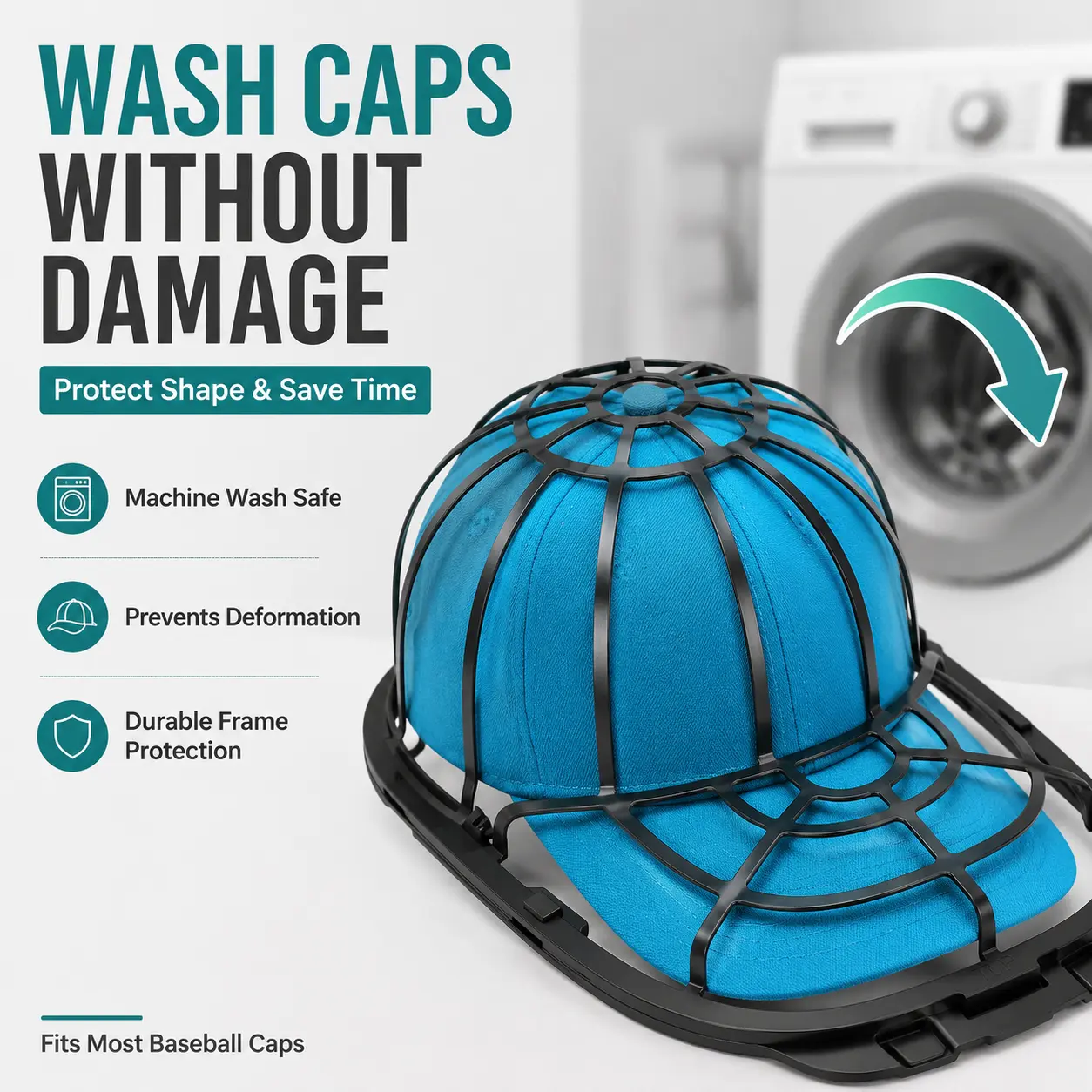 Baseball Cap Washing Bag Laundry Accessory, Plastic Adjustable Cleaning Tool for Shaping Preservation During Hat Washing