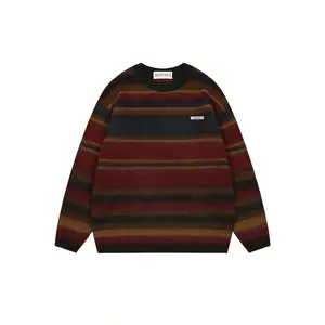 Men's Fall Winter Striped Sweater, Casual Fashion Knitwear, Trendy Loose Fit Pullover, Soft Alpaca Wool Blend, Long Sleeve(Sheet)