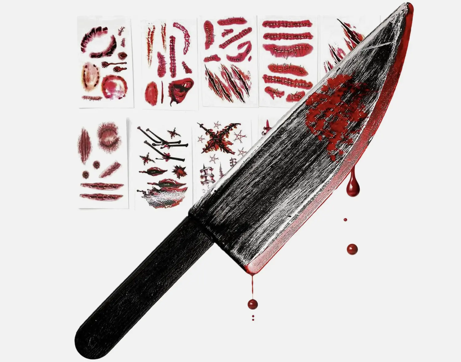 Halloween Bloody Knife with Temporary Scar Tattoos Set Horror Spooky Parties