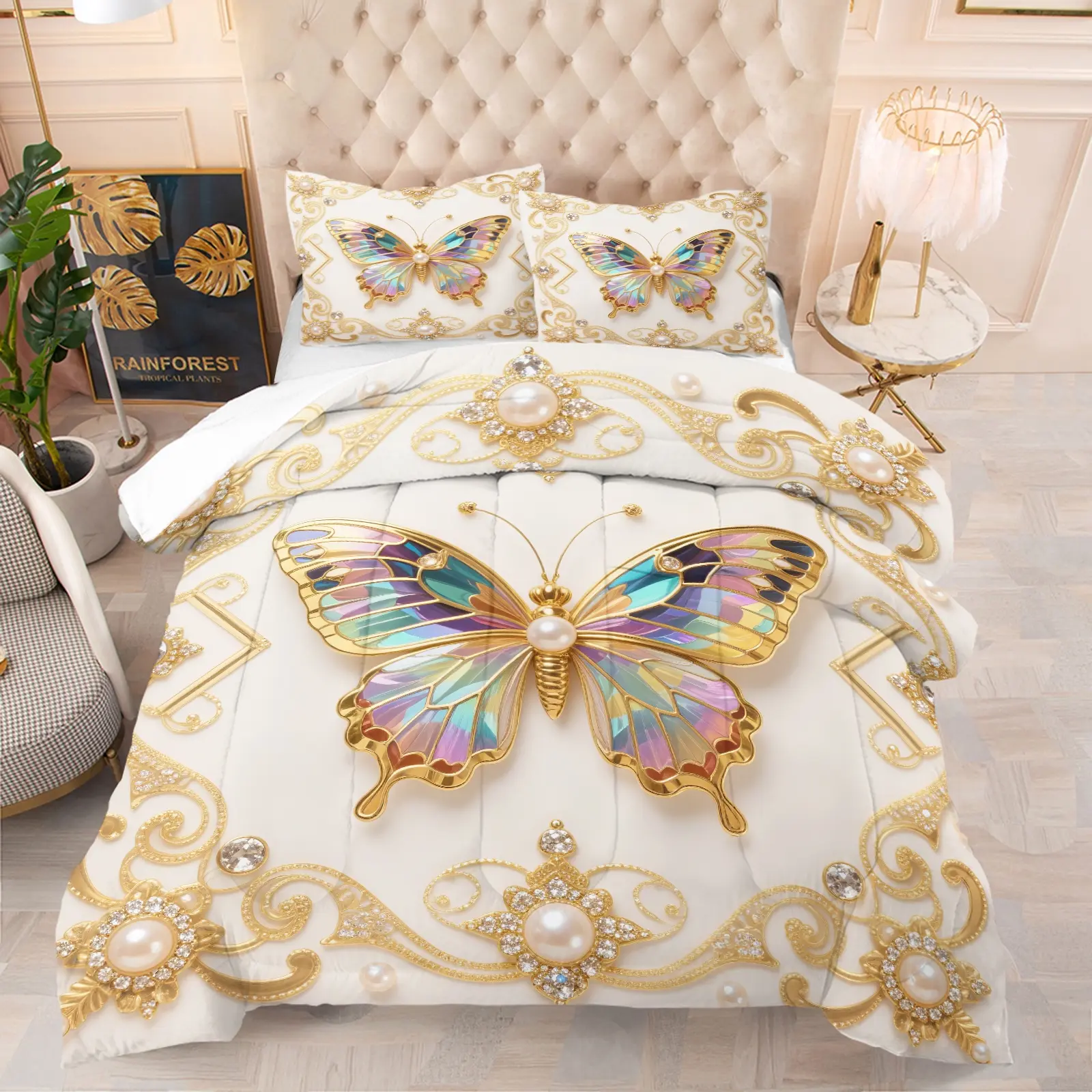 Luxurious Butterfly Theme Quilt Set, Warm and Comfortable Fabric, Vibrant Print, Perfect for Bedroom, Style and Comfort Combined