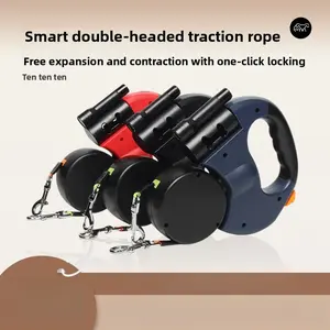 Enhanced Dual Dog Leash Set, Automatic Unlocking, Supports Up to 50 Lbs Per Dog, Reflective Waterproof Design, Color-Coded Control, No Tangle Leash