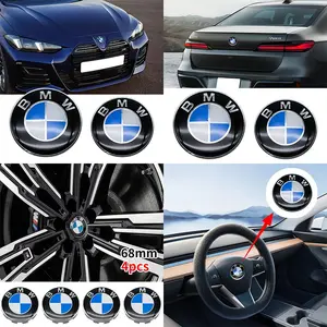 Bmw Blue Front & Rear Hood + Steering Wheel + HUB Caps Set, Detailed Embossed Design, Durable Adhesive, Car Exterior Upgrade Accessories