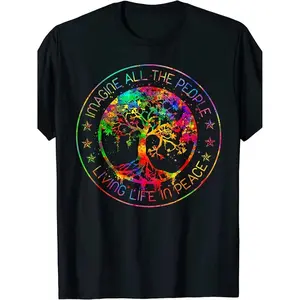 Imagine Living Life in Peace Tie Dye T-Shirt for Men and Women Summer 2025 Short Sleeve Printed Clothing