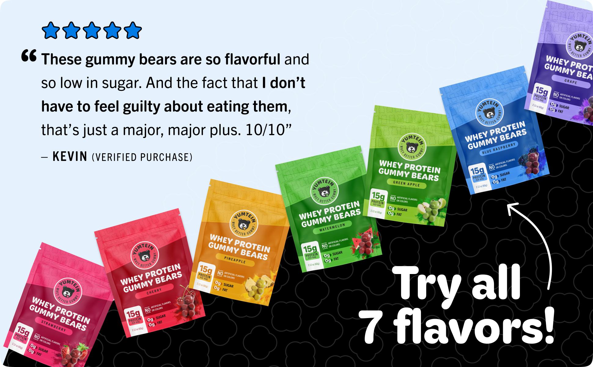 Yumtein Protein Gummy Bears - 15g Protein, 0g Sugar, 0g Fat - Sugar Free Keto Candy Alternative - Halal Beef Gelatin - Natural Colors - The Full Lineup (150 Cal)