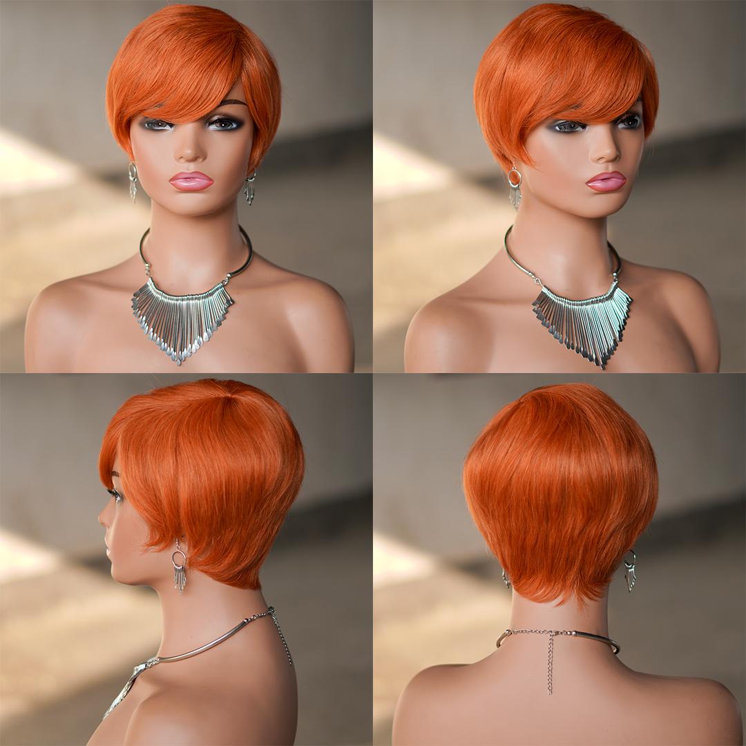 Glueless Short Pixie Cut Wig With Bangs, 180% Density Brazilian Virgin Human Hair, P1B/27 Ombre Black Blonde 6 Inch Layered Machine Made, Natural Look Wig With Caps For Women Daily & Party Wear