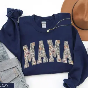 Floral Mama Sweatshirt for Moms, Cute Embroidered Mama Sweater with Trendy Flower Design, Cozy Casual Pullover for Women, Perfect Mother’s Day Gift and Everyday Stylish Mom Outfit - HARSIN