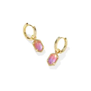 Kendra Scott Hallie Huggie Hoop Earrings in Sunrise Watercolor Illusion and Gold