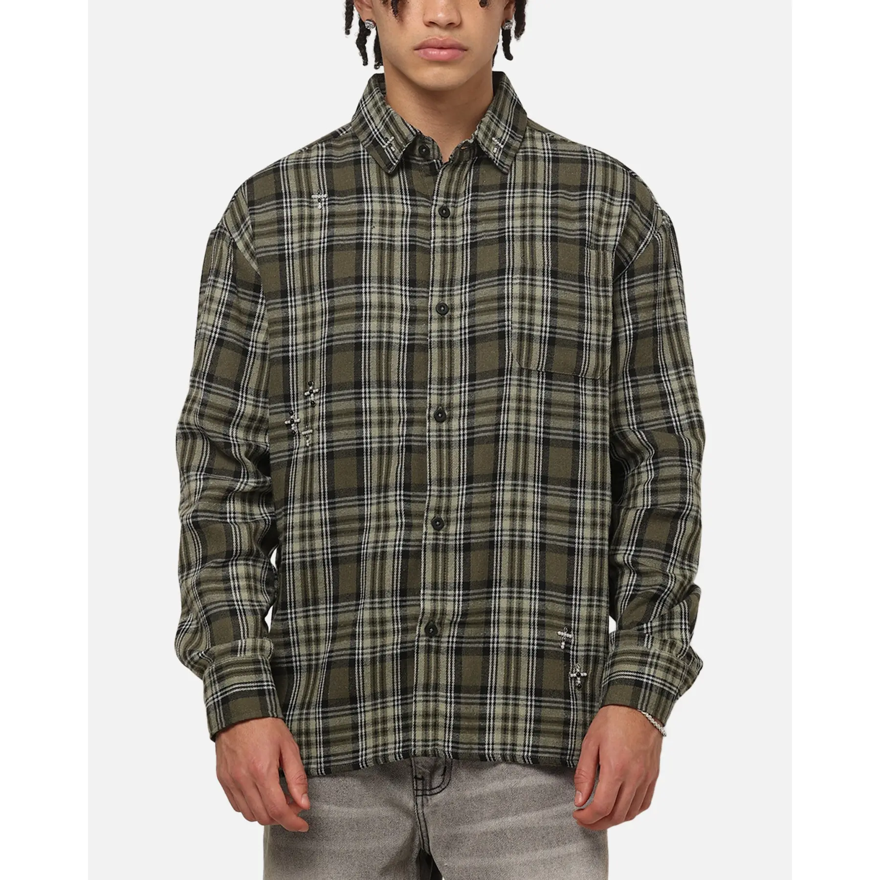 Saint Morta Credo Plaid Long Sleeve Button Up Shirt Green-plaid