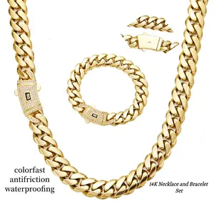 [New Upgraded Set] 14K Gold-Plated Cuban Necklace & Bracelet The latest electroplating gold-plating process for rust prevention 6mm/8mm/10mm/12mm/14mm Technology Waterproof Sweatproof Perfect Gift Jewelry Set Quality And Style