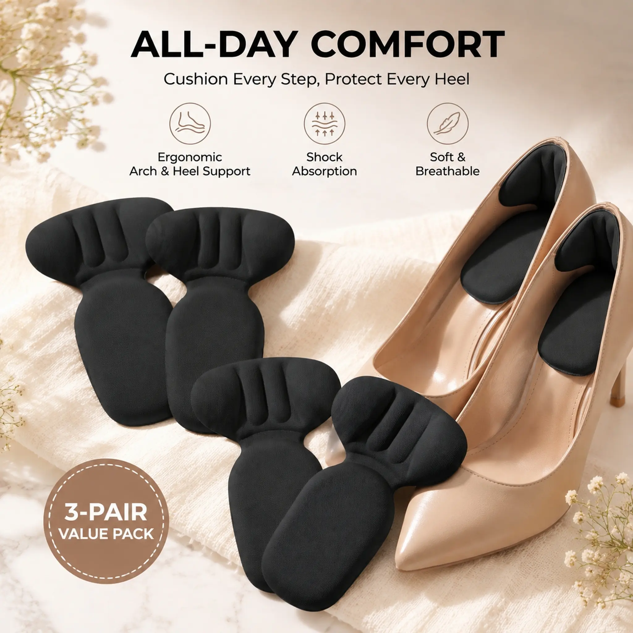 6 Pcs Unisex Self-adhesive Thick Anti-abrasion Heel Pads for Shoes Too Big, Relieves Heel Pressure, Preventing Blisters, Heel Grippers Inserts, Shock-absorbing Protective Cushions for Outdoor Sports Travel Home Office School